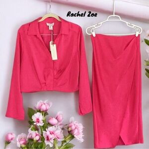 Rachel Zoe NWT Elegant Hot Pink Women’s 2 Piece set Large Blouse Medium Skirt